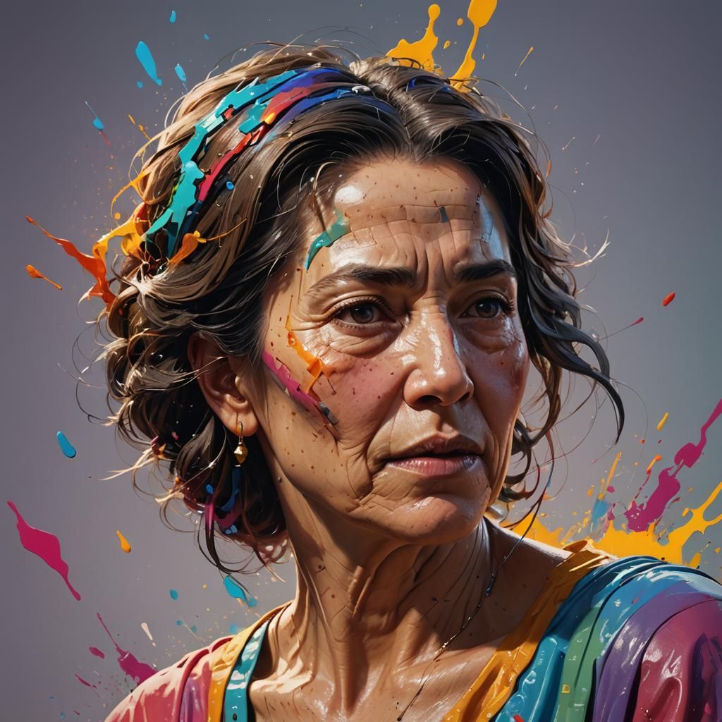 Hyperrealistic Mother Portrait in Splash Art Style