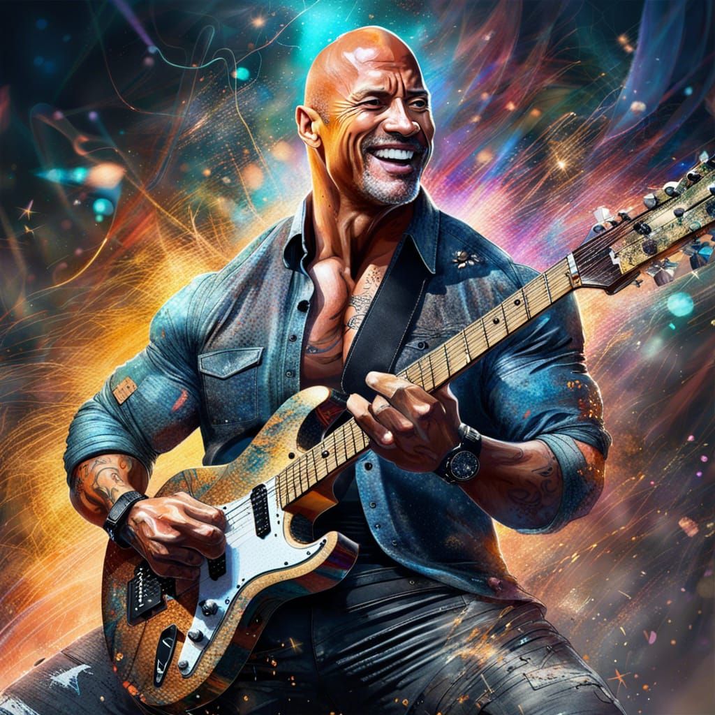 Dwayne Johnson Rocks Out: Hyperrealistic Guitar Portrait