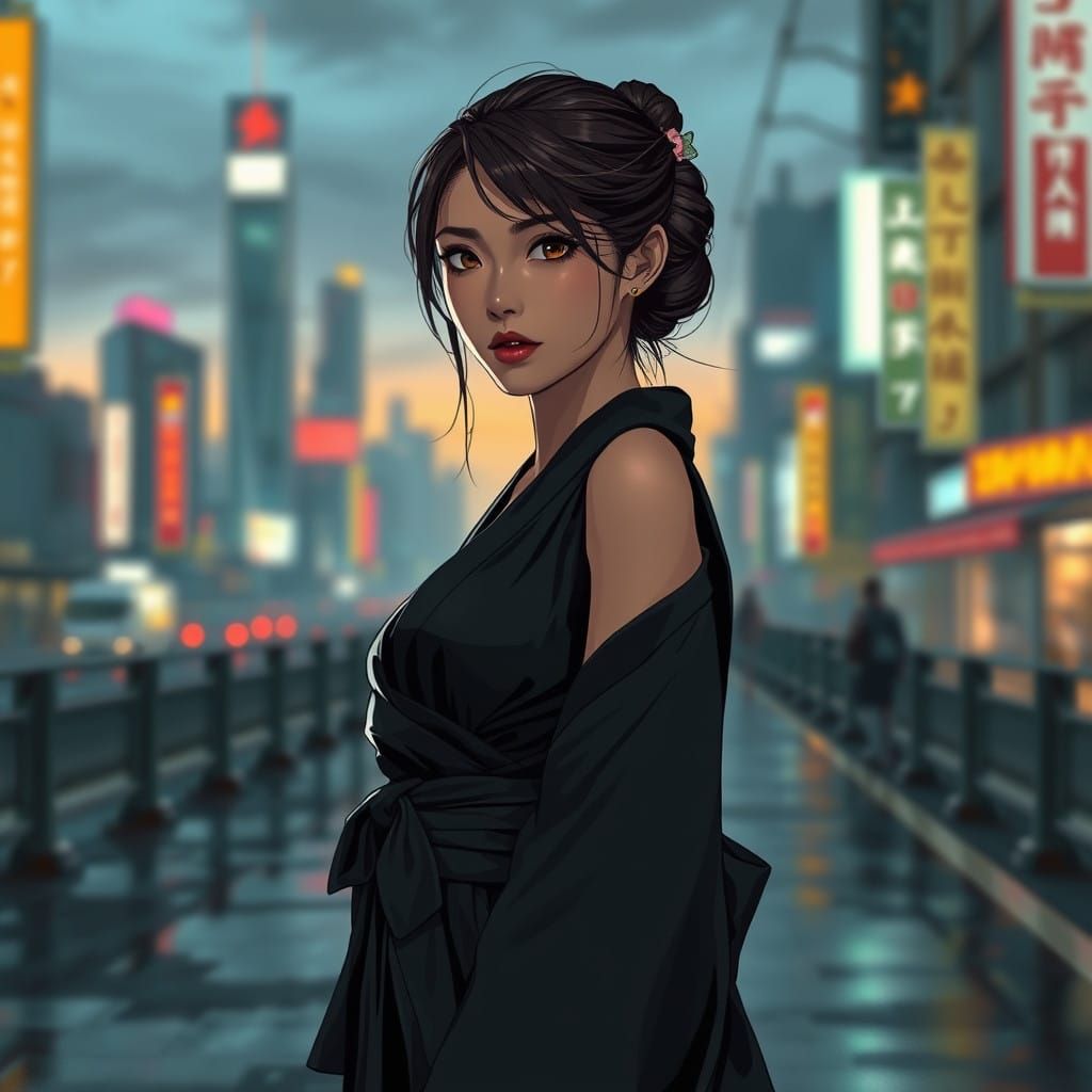 Futuristic Japanese Spy Girl in Neon City