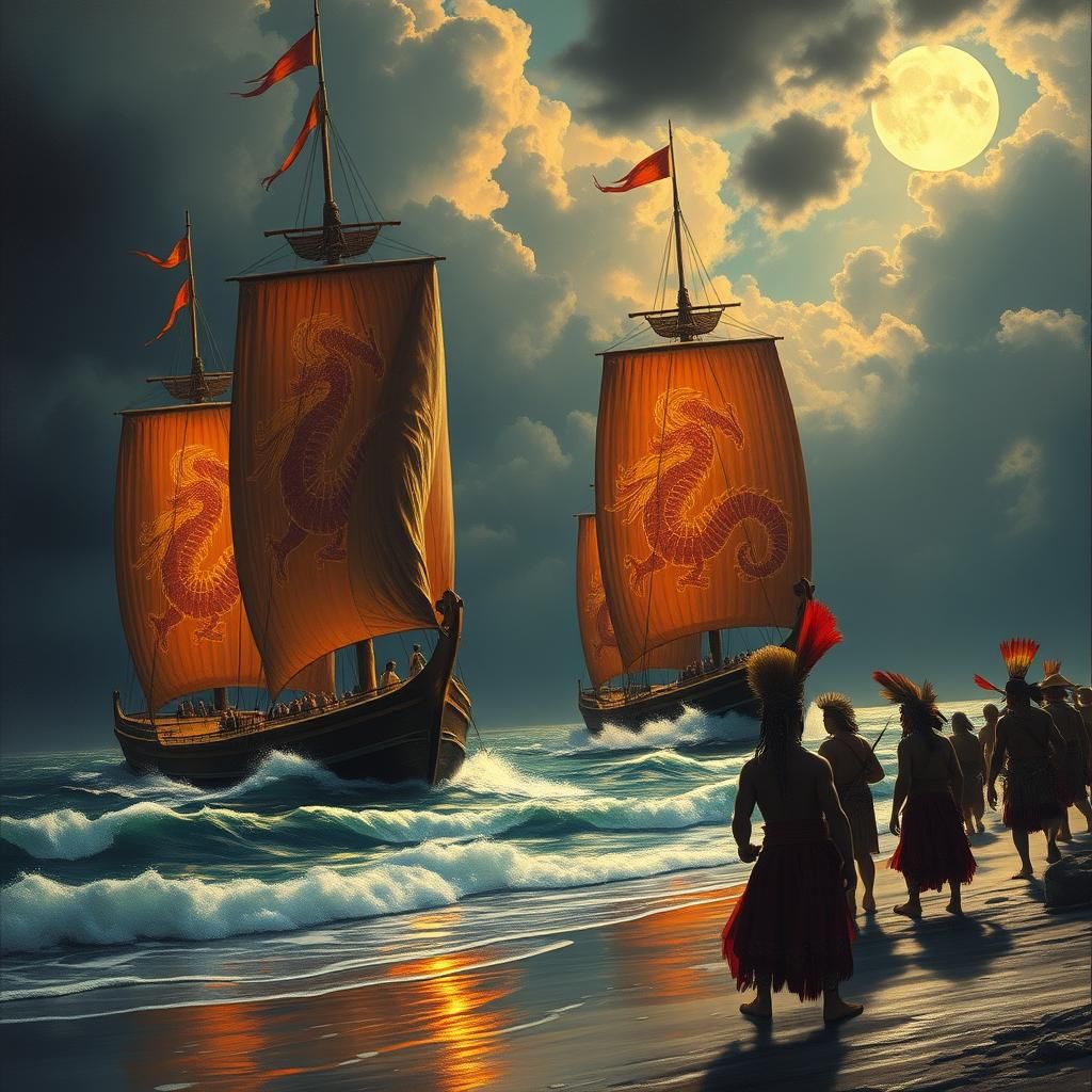 Chinese Armada Discovers America: Surrealist Painting