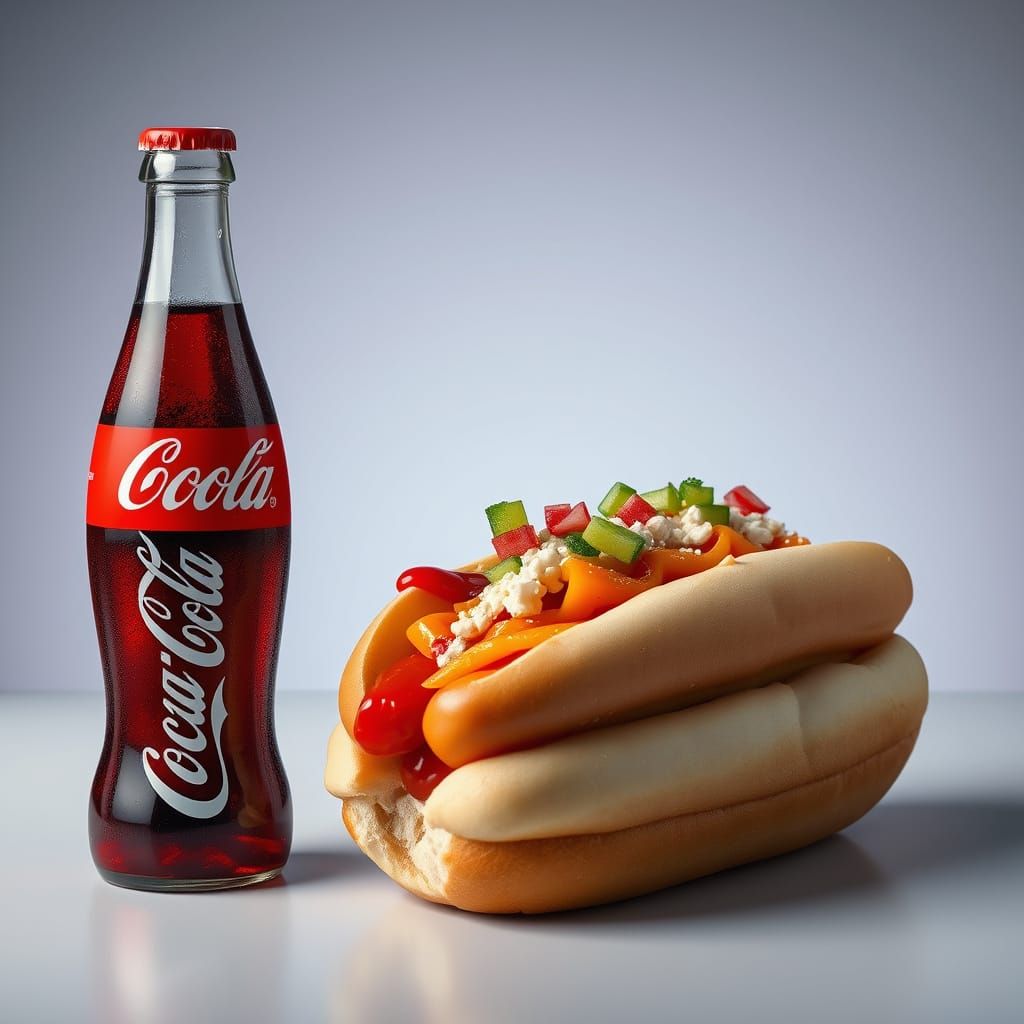 Hyperrealistic Hot Dog and Coca-Cola Still Life