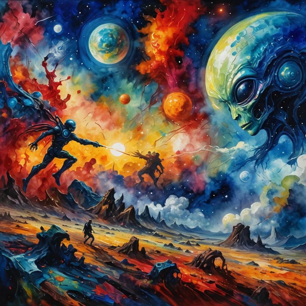 Worlds Collide: Abstract Gouache and Watercolor Masterpiece