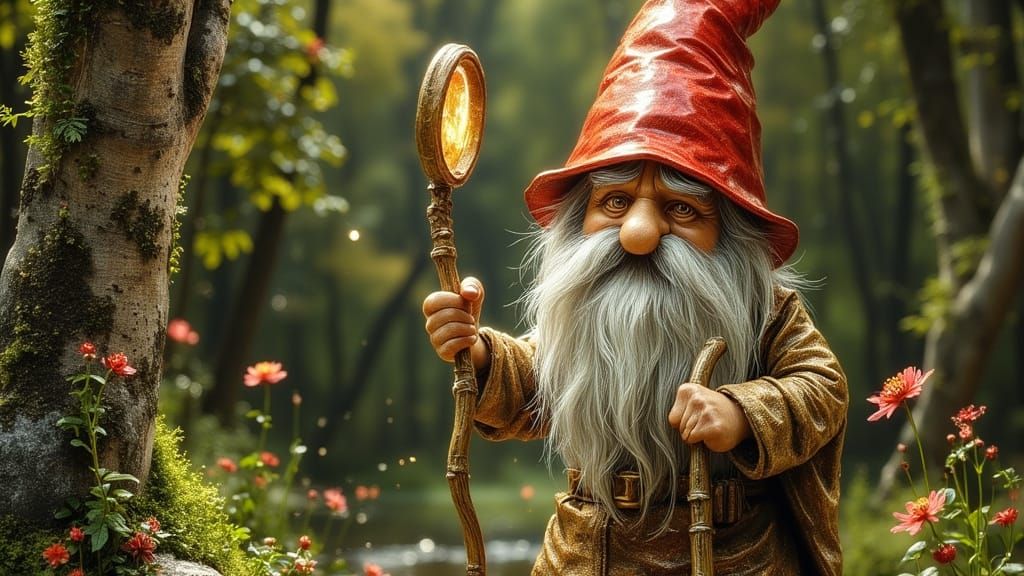 Moss Stone Gnome Sculpture in Whimsical Style