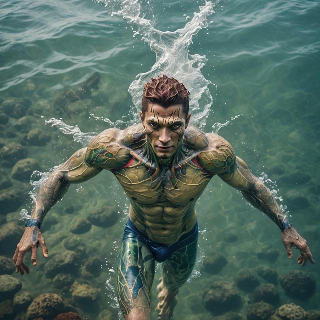 Humanoid Swimmer in Vibrant Underwater Scene