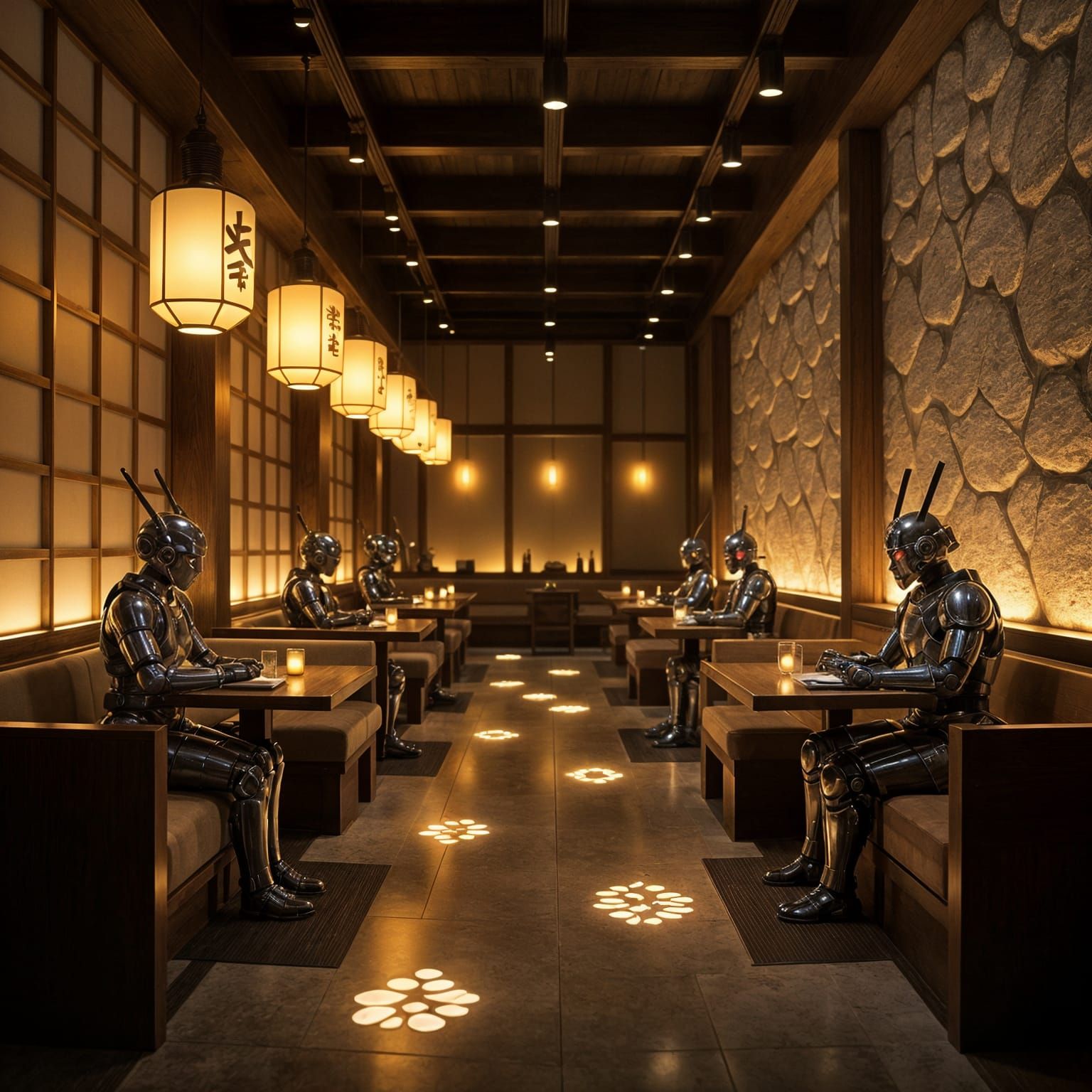 Futuristic Japanese Restaurant with Robot Servers