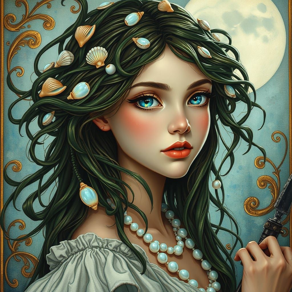 Ethereal Art Nouveau Portrait of a Mythical Pirate Siren