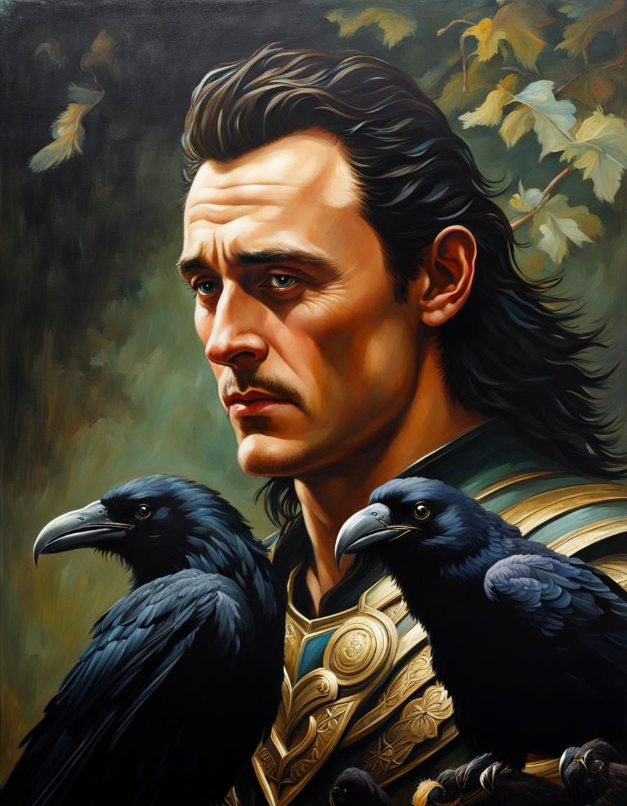 Loki with Odin's ravens Huginn & Muninn