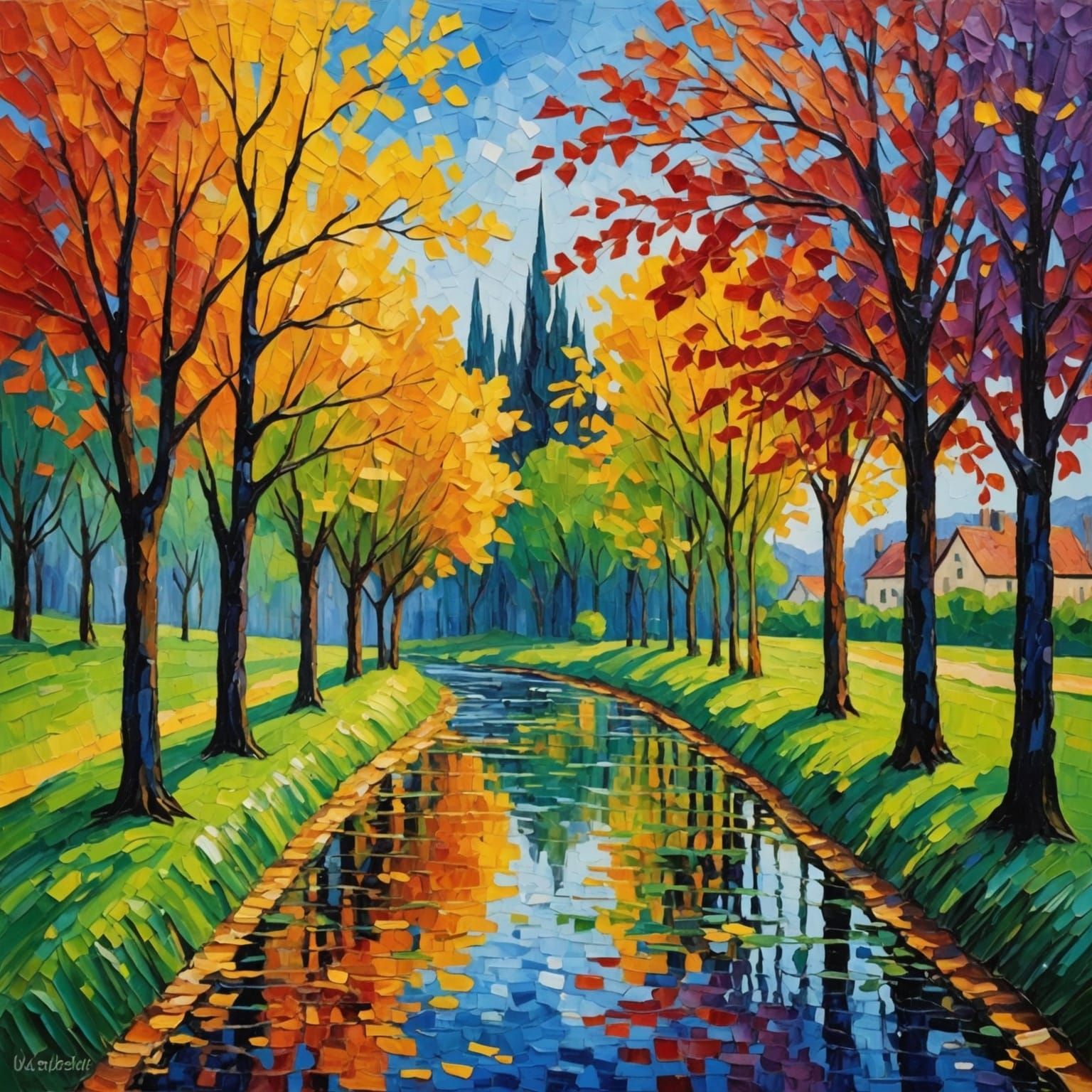 Autumn Stream: An Expressionist Oil Painting