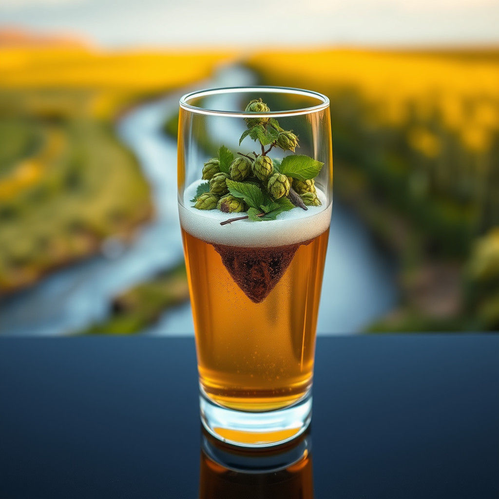Beer Glass Elegantly Features Floating Island Amidst Autumn...