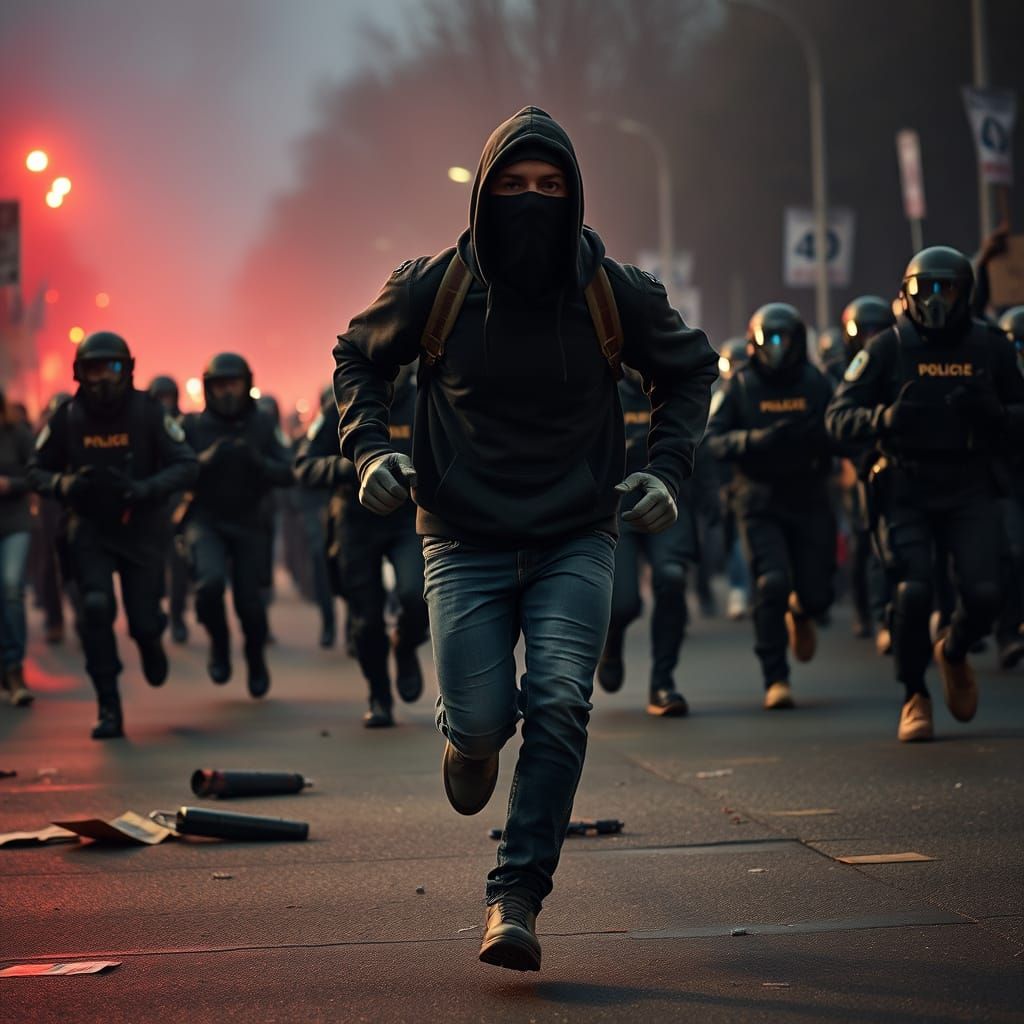 Protester in Balaclava Escapes Riot Police in High-Octane Ur...