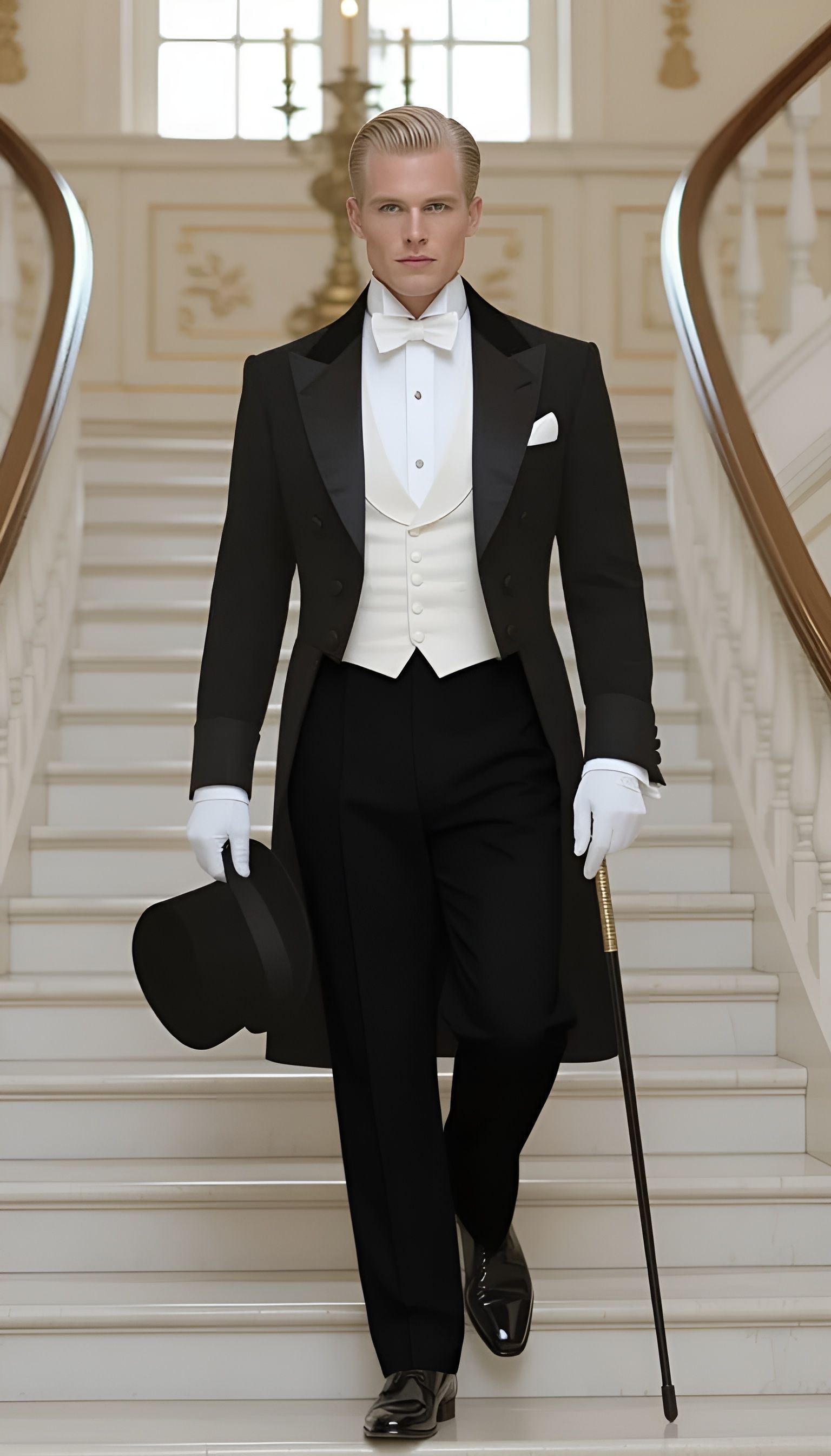 Rococo Gentleman Descending Grand Staircase