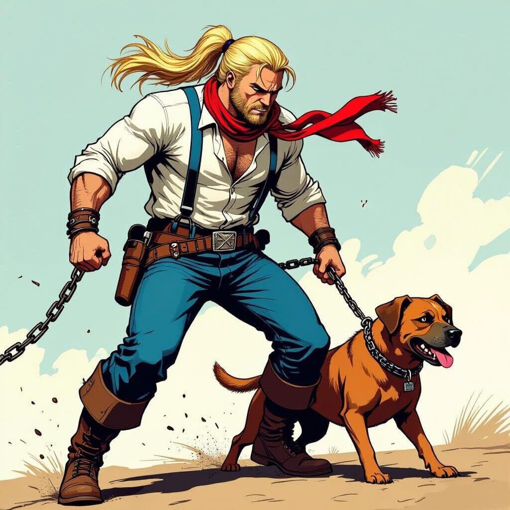 Massa and Dog Fight Together in Comic Book Style