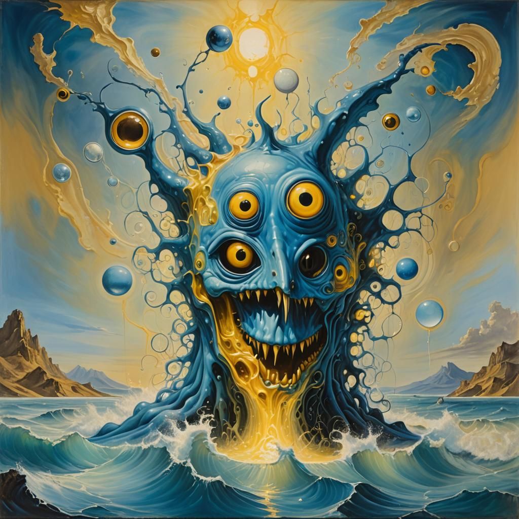 Surreal Blue Monster Emergence in Dali Style