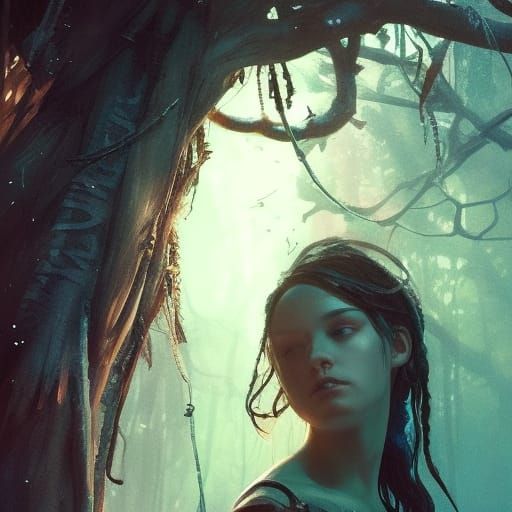 Hanging Tree Scene: Art Nouveau Concept Art