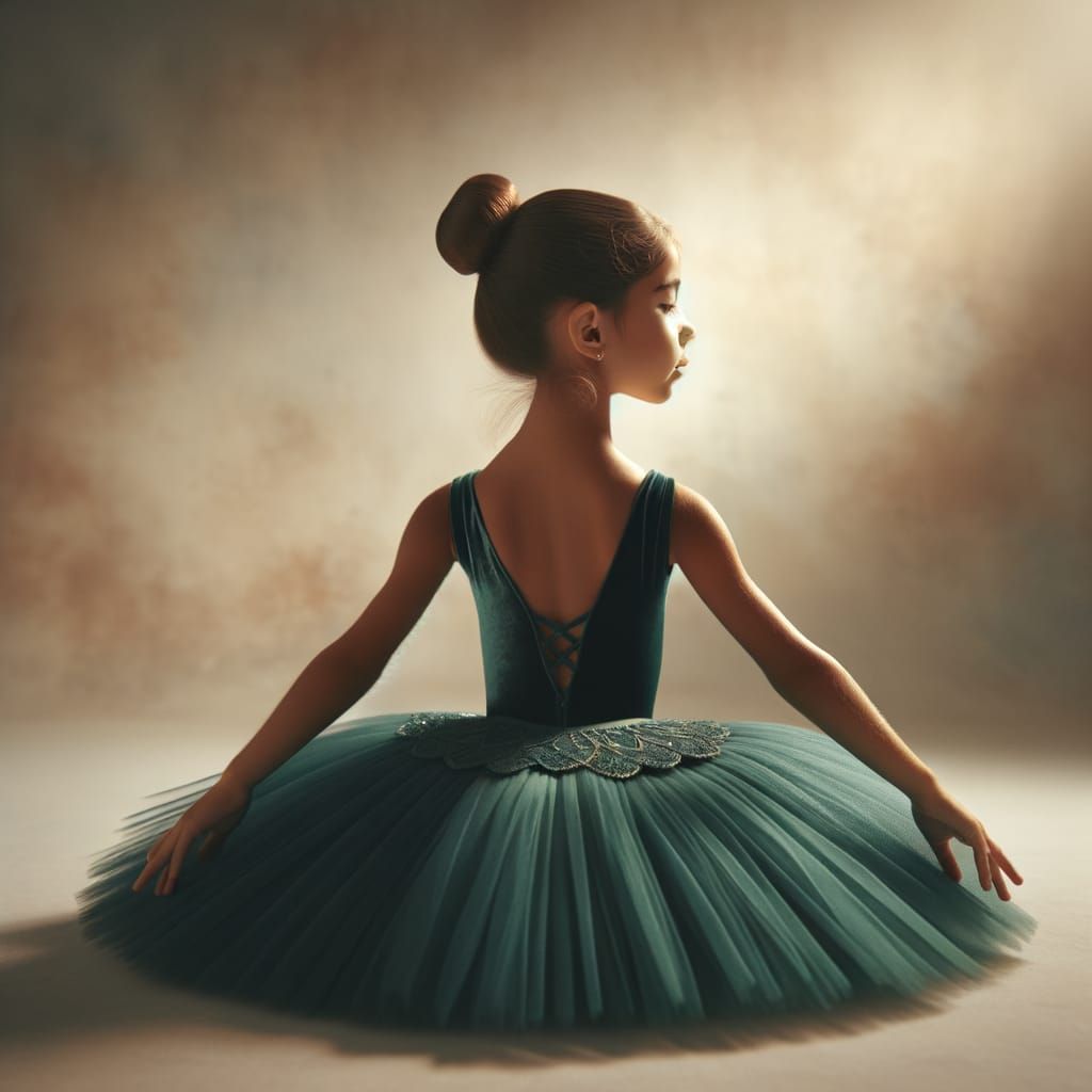 Young Ballerina in Emerald Tutu Studio Portrait