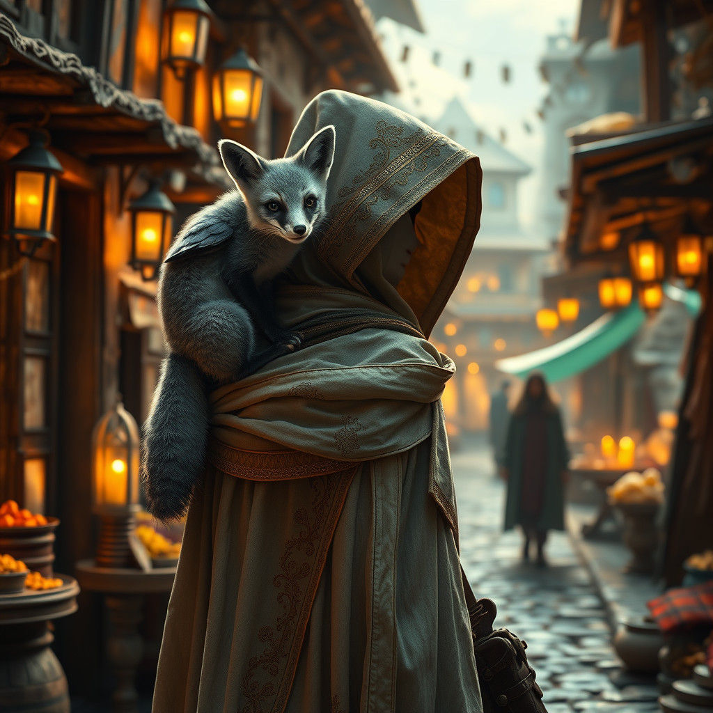 Assassin and Winged Fox in Coastal Town: Matte Painting