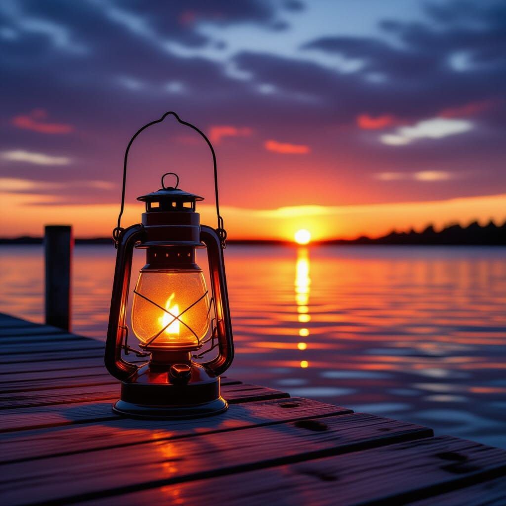Vintage Lantern at Sunset in Photorealistic Style