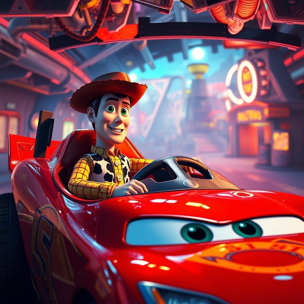 Toy Story Heroes in a Vibrant, Futuristic Dreamworld