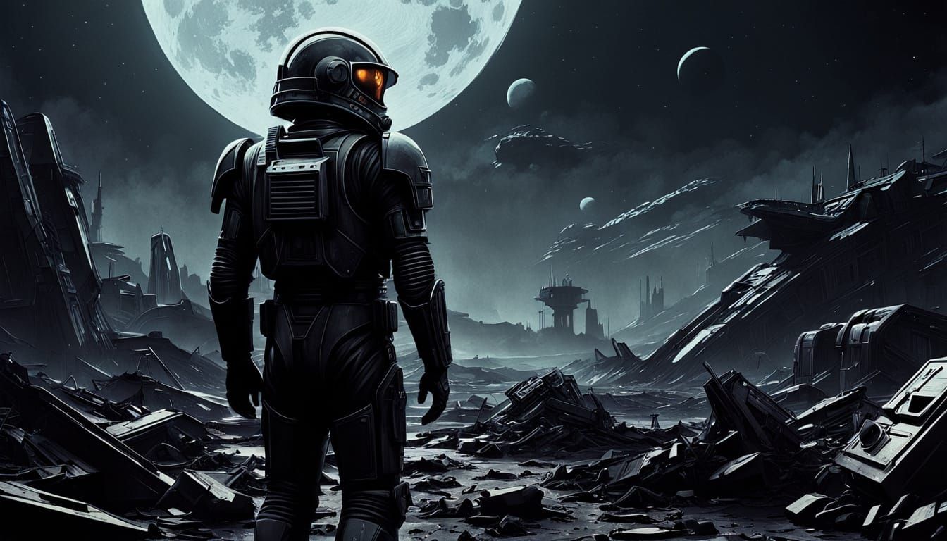 Epic Space Battle on a Distant Planet at Night