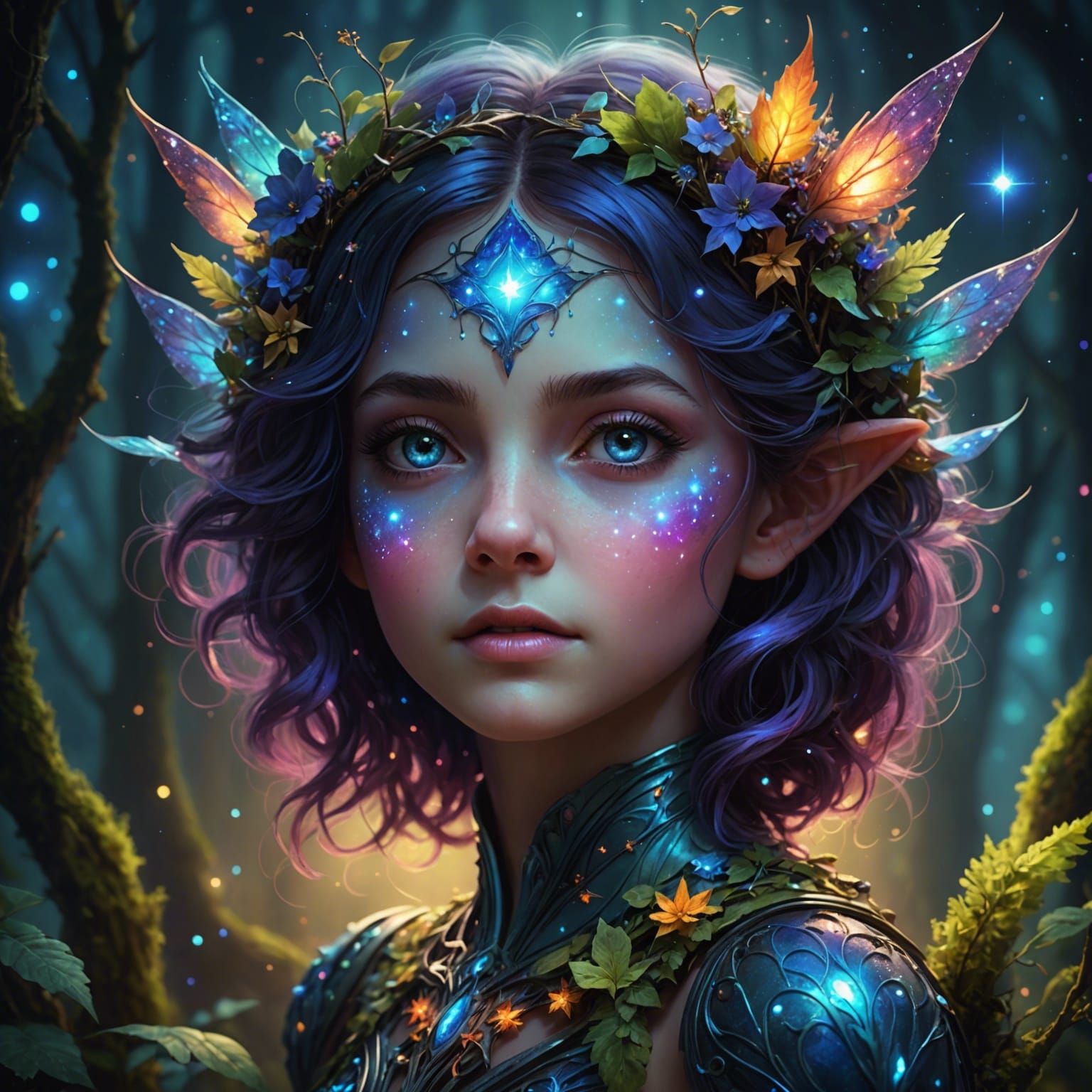 Ethereal Forest Sprite Portrait in Astral Colors