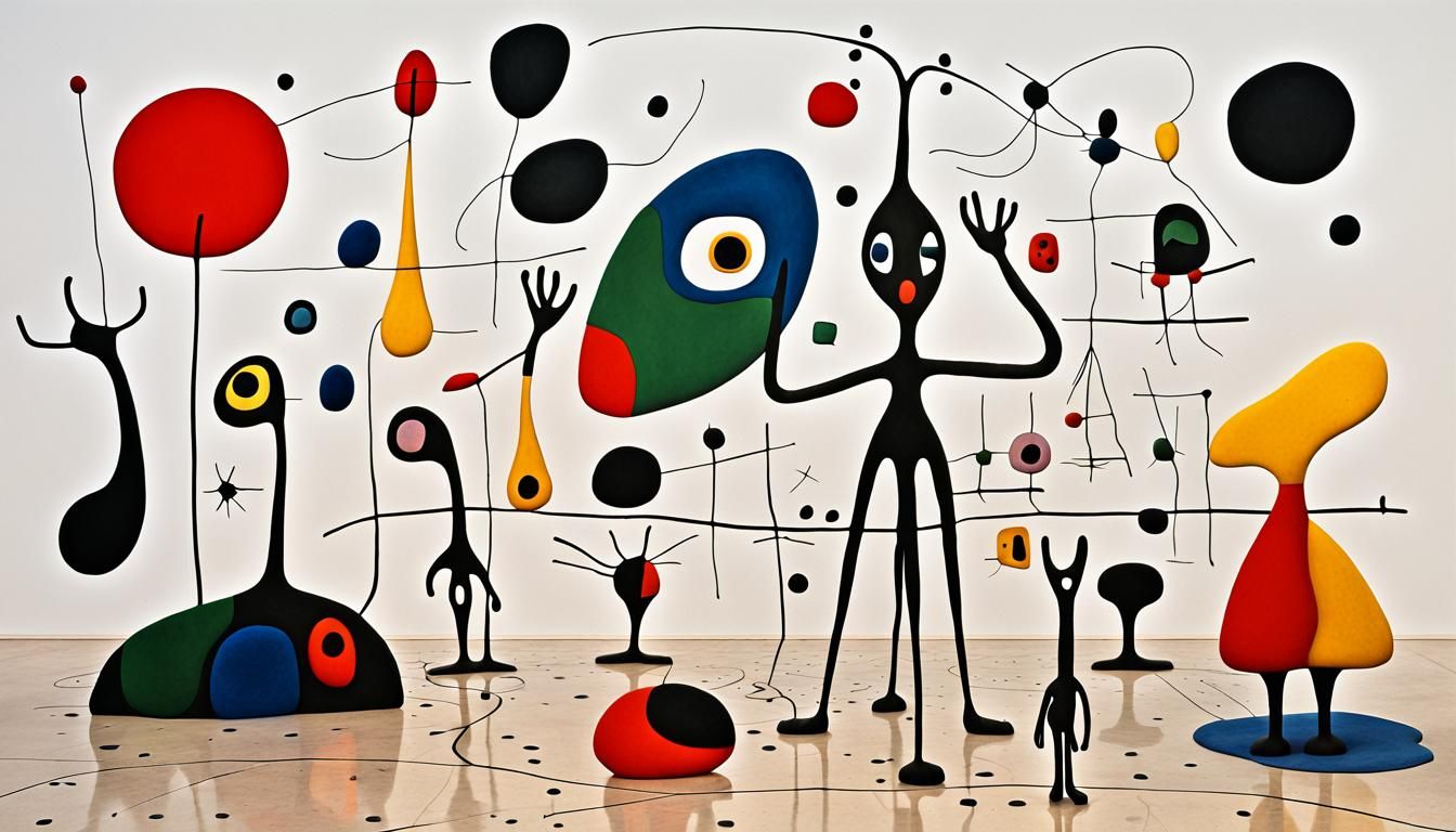 Surreal Alien Figures Admiring Abstract Expressionism