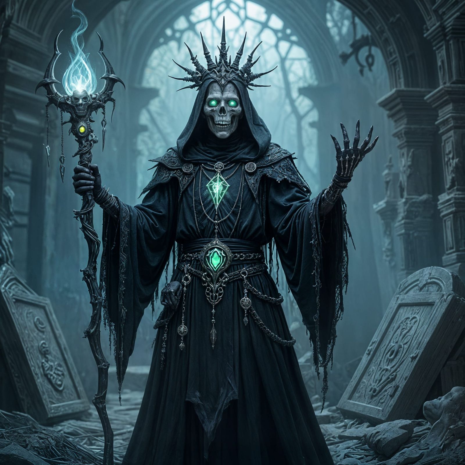 Lich Necromancer Sorcerer in Ancient Crypt