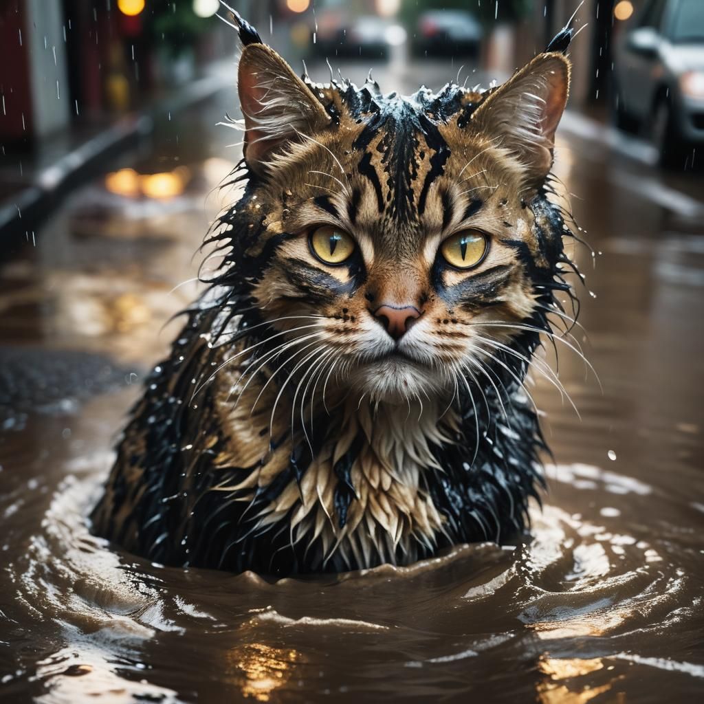 Rescuing a Cat from Floodwaters in Cinematic Style