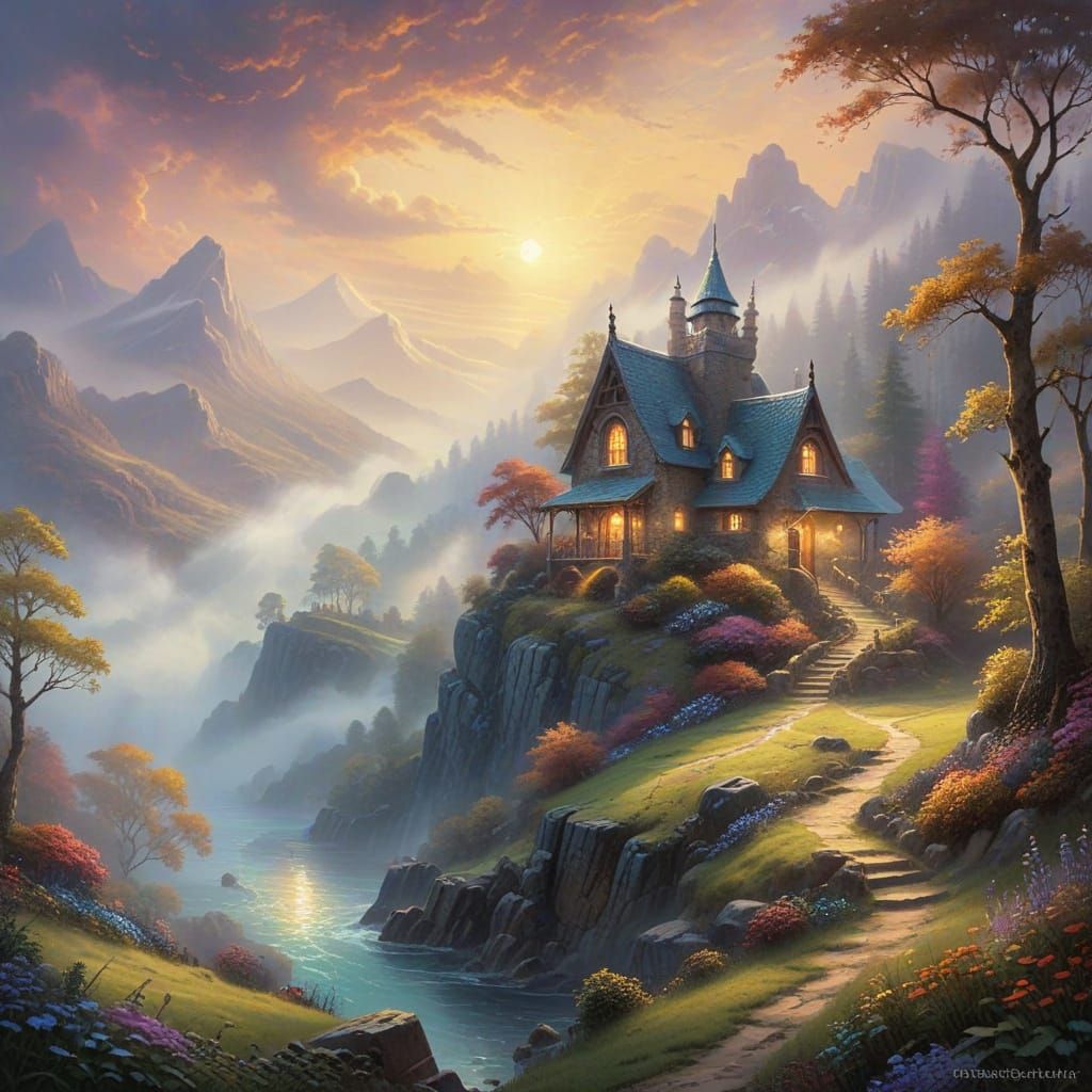 Ethereal Fantasy Landscape with Golden Lighting