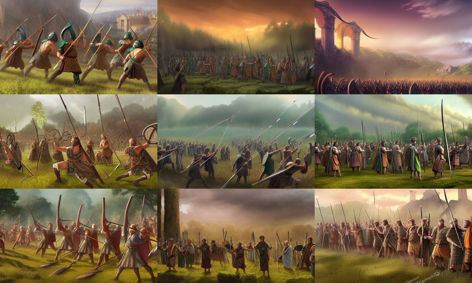 Celtic Archers vs Roman Legion in Gaul, Photorealistic
