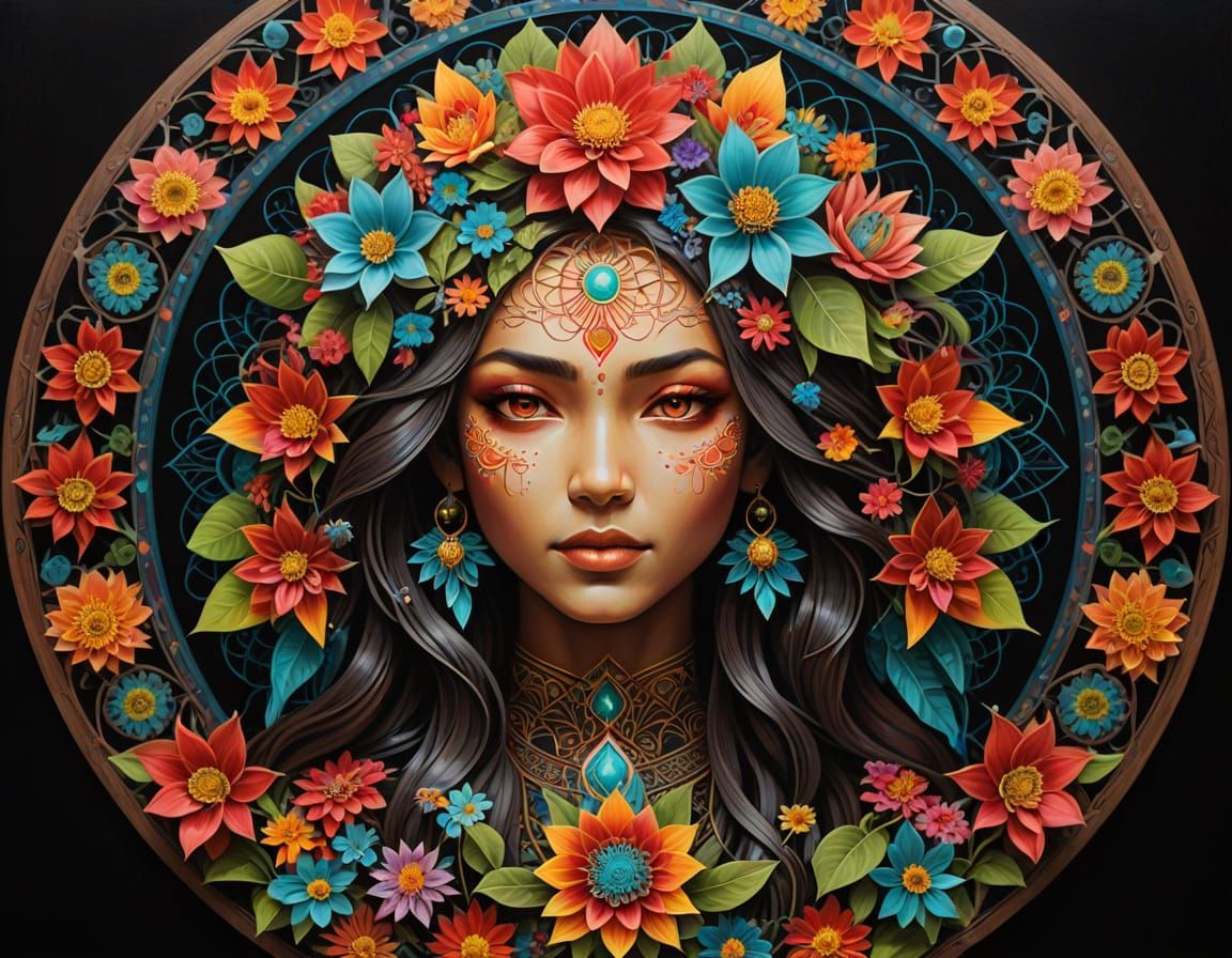 Earth Element Woman with Floral Mandala