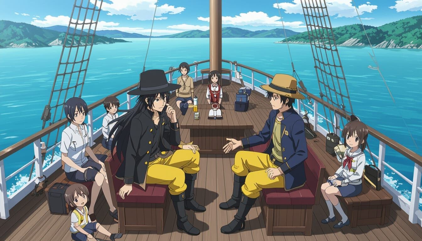 Anime-Style Ship Deck Scene with Passengers