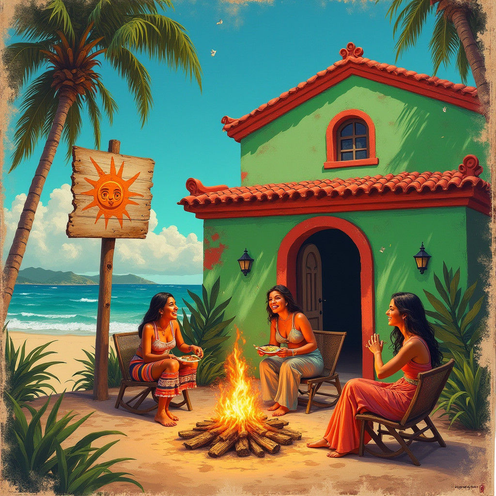 Green Mexican Hacienda on Vintage Playing Card