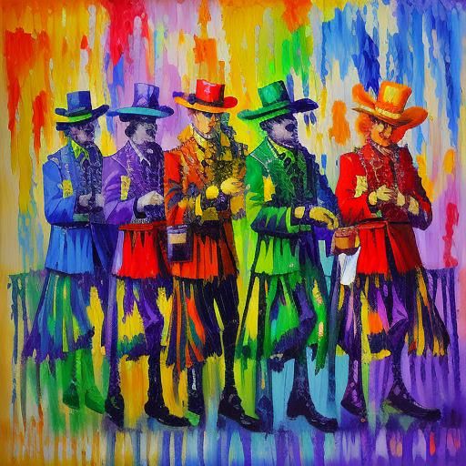 New Orleans Mardi Gras in Impasto Oil Painting