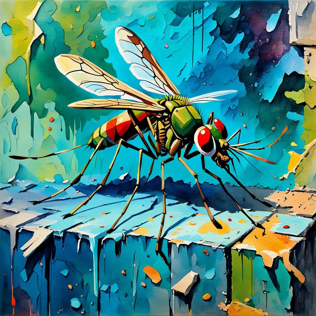 Drunken Mosquito Crash in Gouache Style