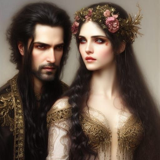 Vampire Couple Portrait in Hyperrealistic Style