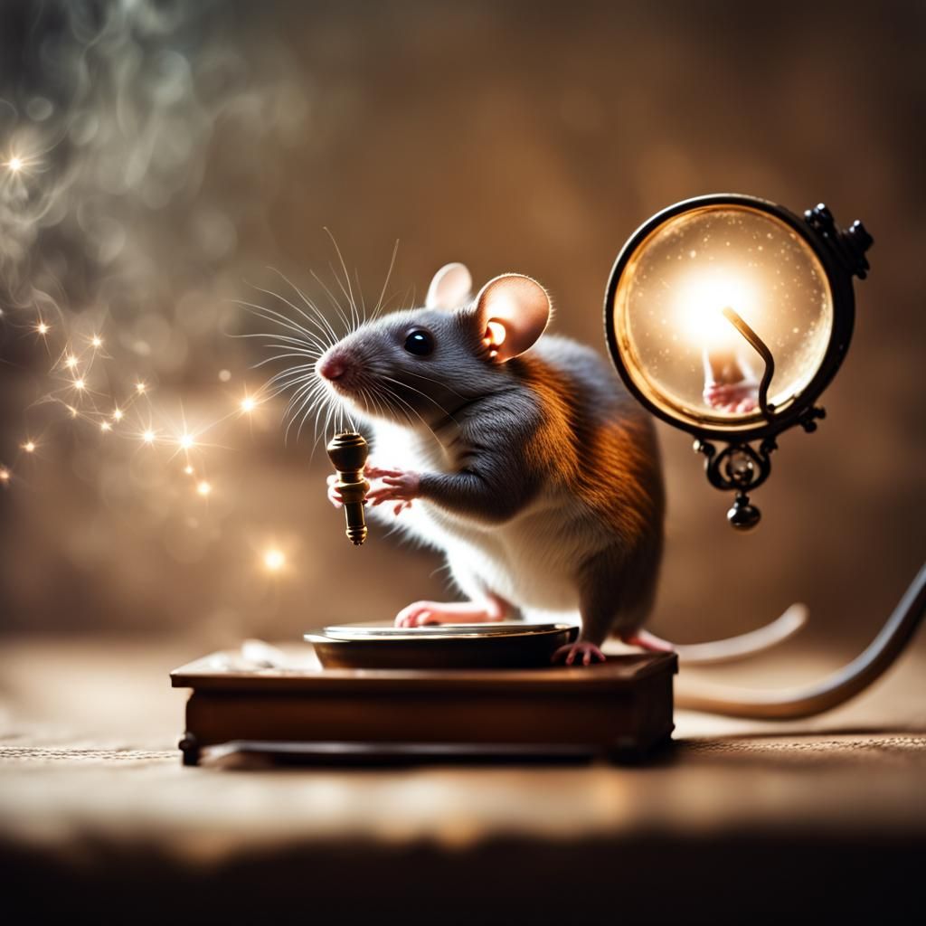Mouse with Magic Lantern in Artistic Scene