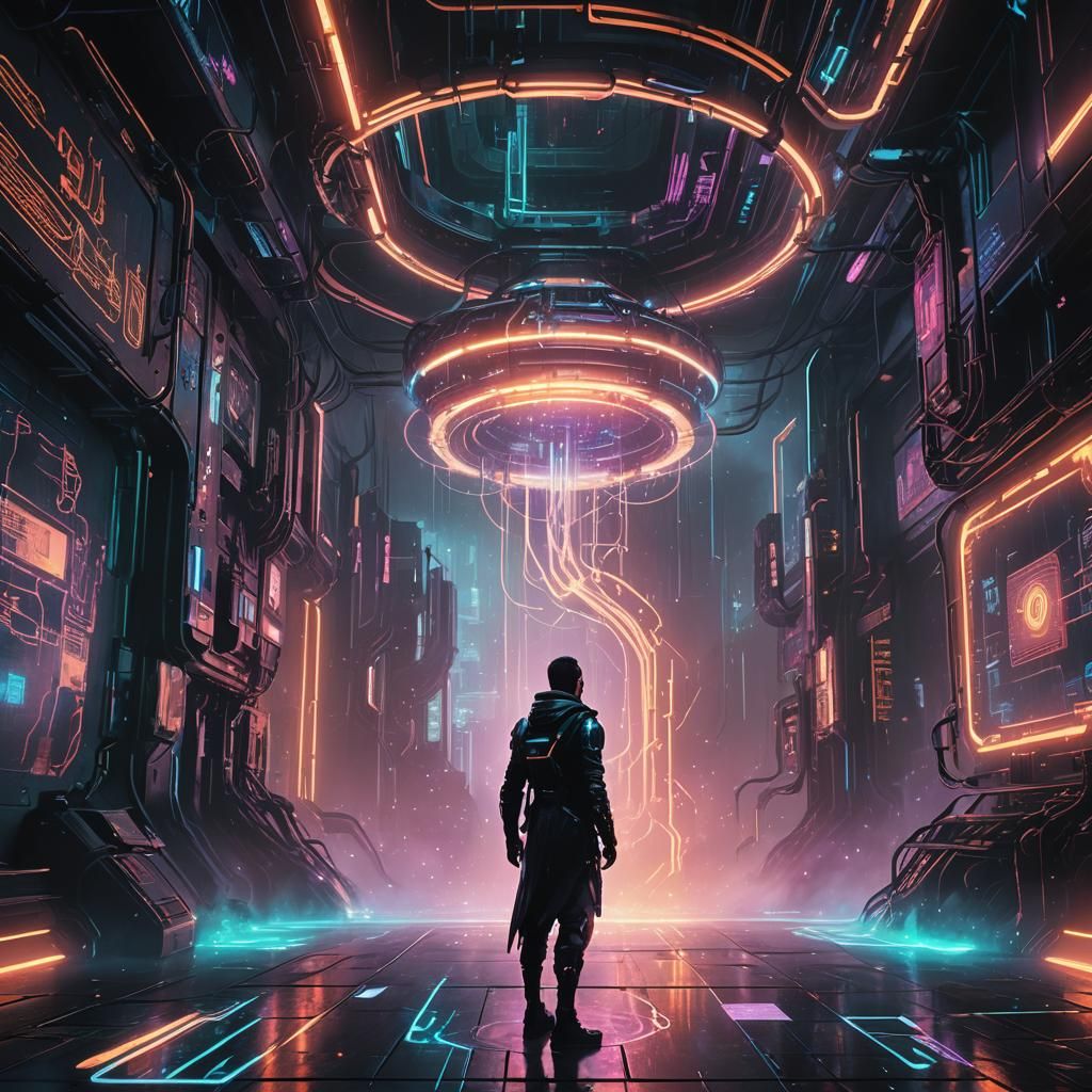 AI Entity Births Soul in Cyberpunk Concept Art