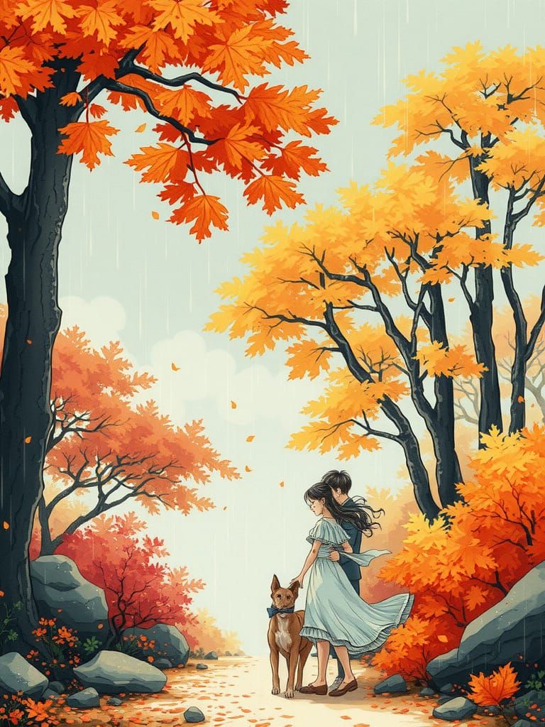 Autumn Forest Walk: Japanese Calligraphy Art