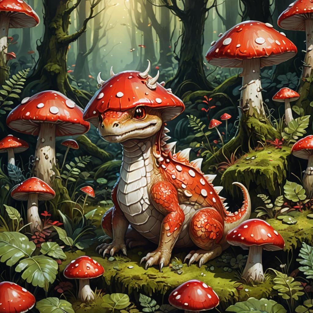 Mushroom Dragon Concept Art in Forest