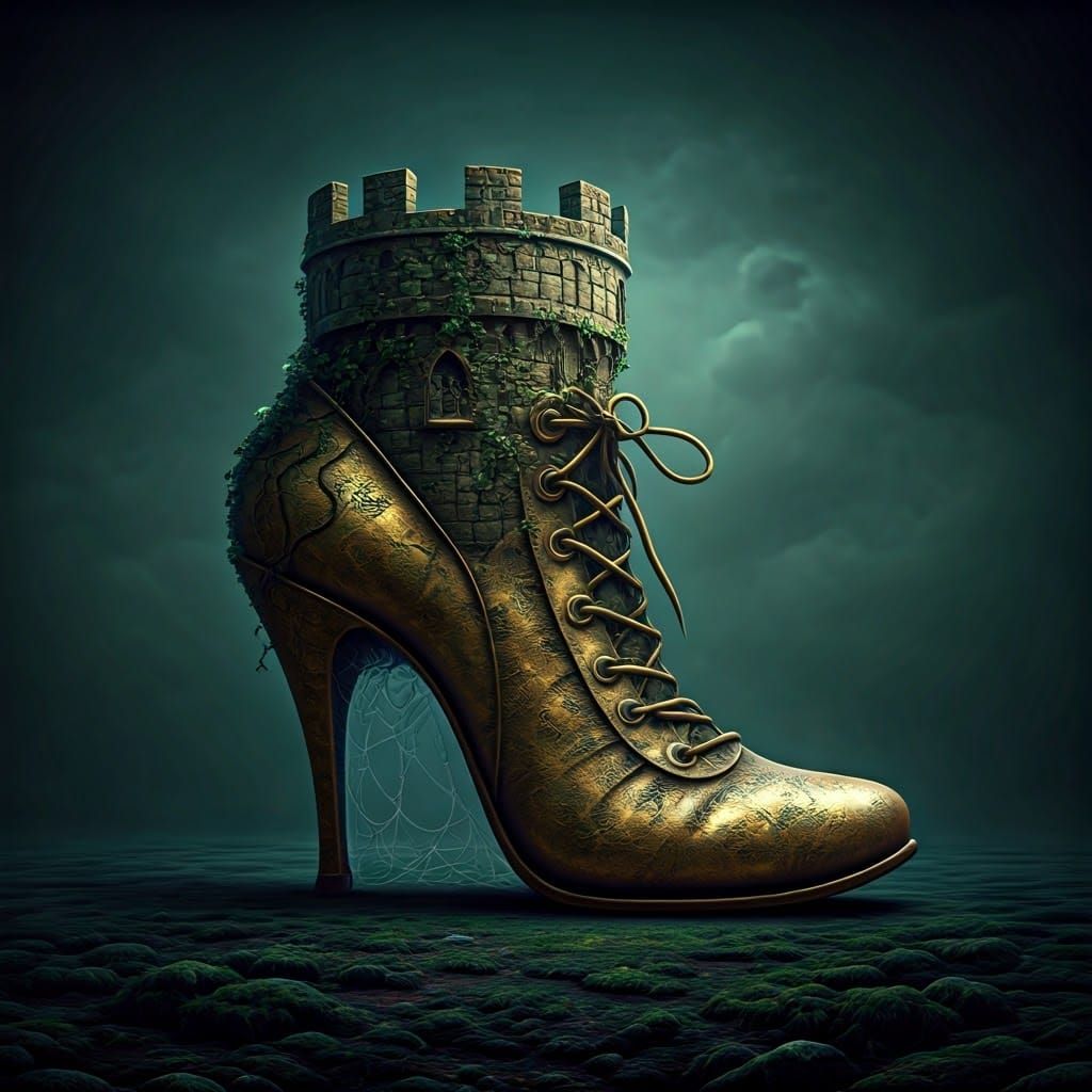 Mystical Boot Tower in Dark Forest, Fantasy Architecture