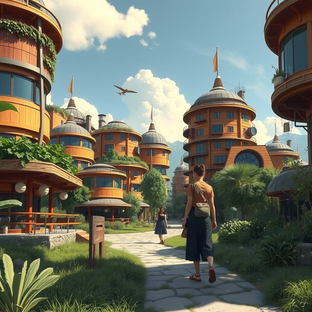 Eco-City Scene in Solarpunk Aesthetic