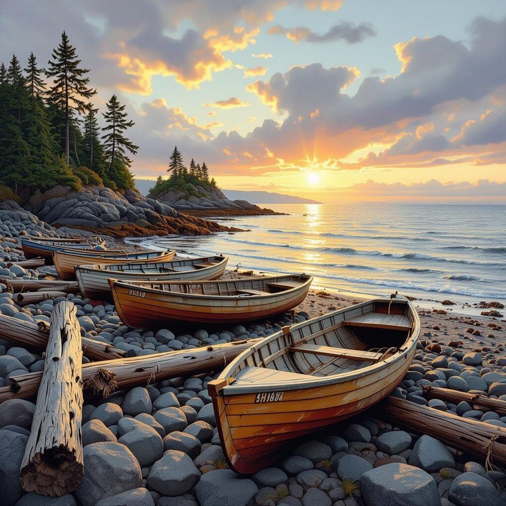 Pacific Northwest Beach Sunset, Oil on Canvas