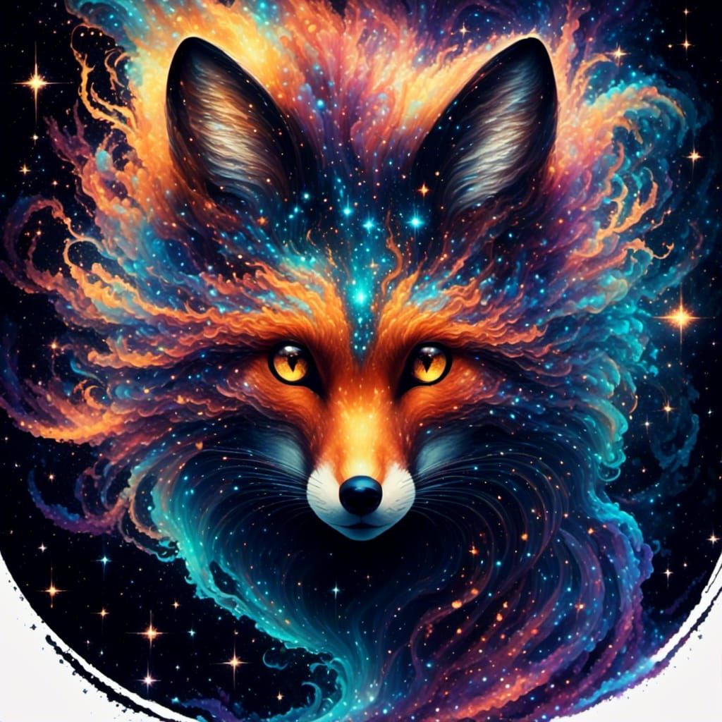 Fox Head Galaxy Silhouette in Digital Illustration