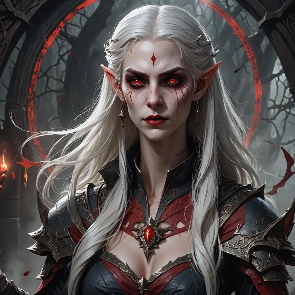 High Elf Vampire Wizard Portrait in Detailed Fantasy Art