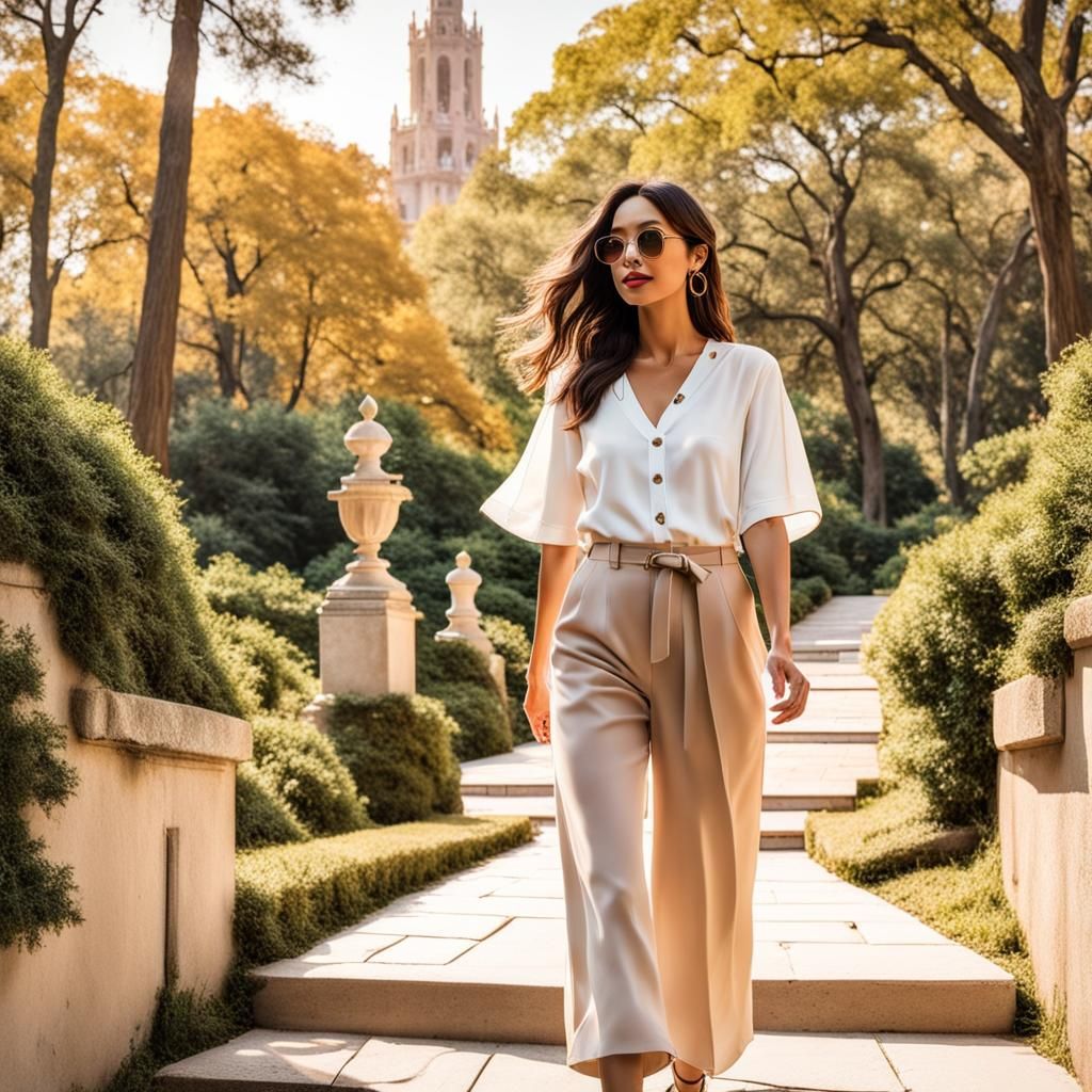 Woman Ascends Park Steps, Inspired by Alcazar