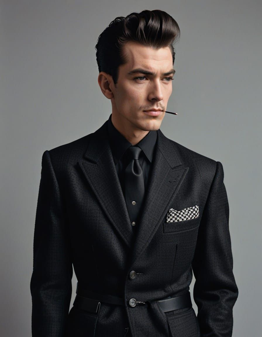 Teddy Boy Portrait in Houndstooth Drape Jacket