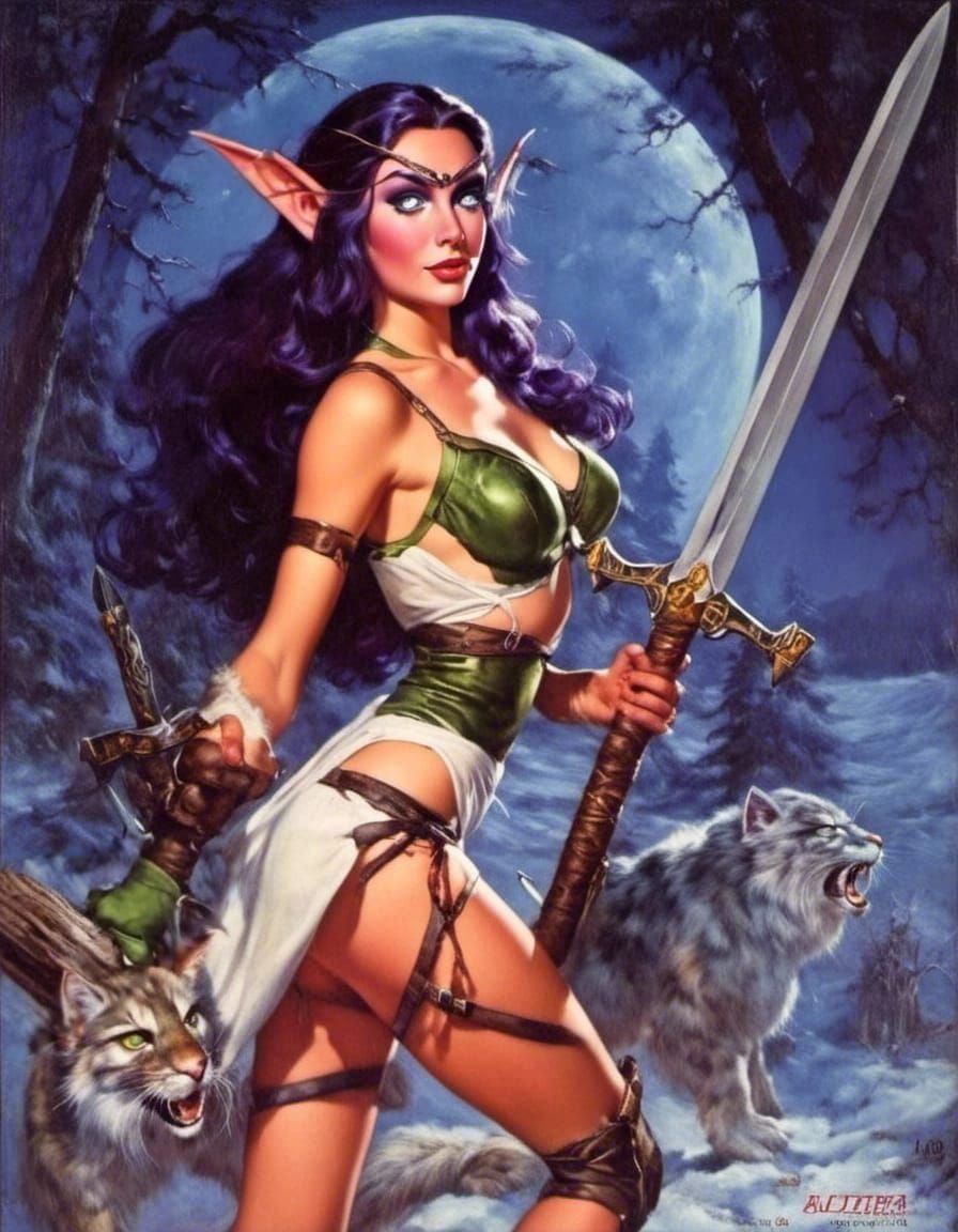 Night Elf Barbarian in Vintage Pin-Up Ad