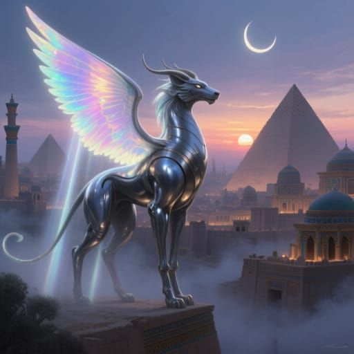 Mythical Shedu Over Ancient Babylon