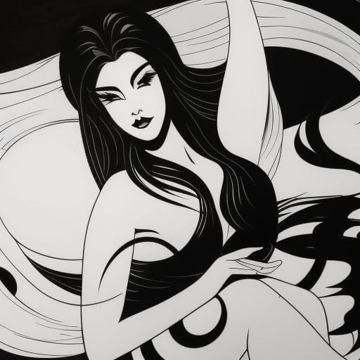 Stylized Ink Calligraphy Drawing of Lilith