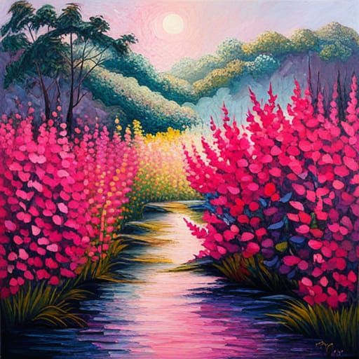 Pink Jungle in Neo-Impressionist Expressionist Style